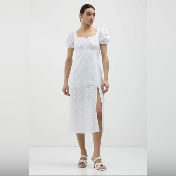 White Midi Dress 100% cotton size Large - Picture 1 of 13